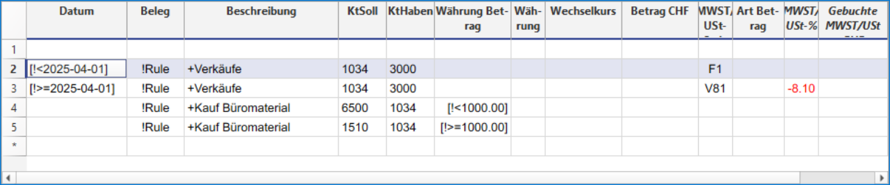 Automatisierungsregeln in der Tabelle Wiederkehrende Buchungen