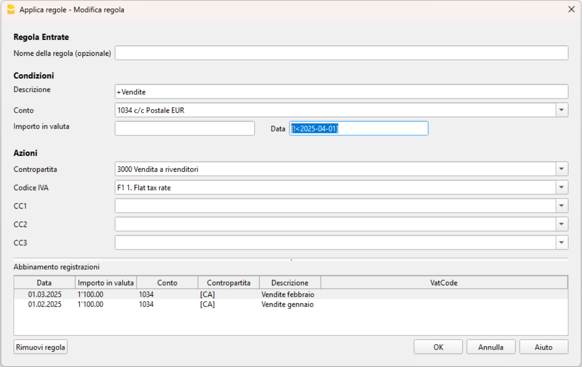 Regole sul campo Data nel dialogo Applica regole